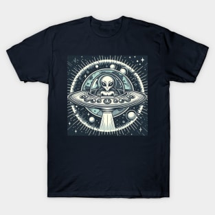 Grey Aliens in a UFO T-Shirt
